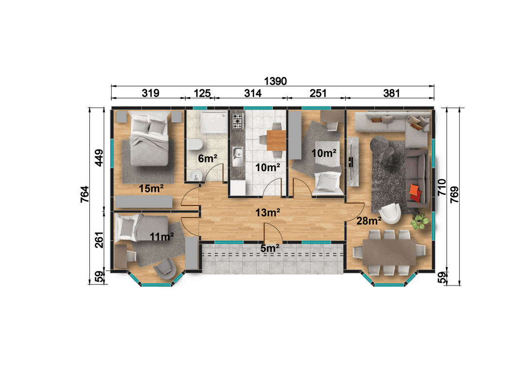 YP125 Tek Katlı Prefabrik Ev