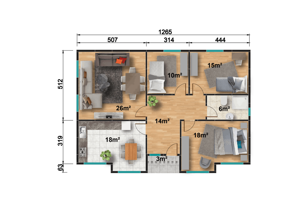 YP128 Tek Katlı Prefabrik Ev