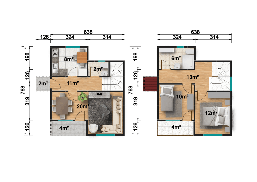 YP201 Çift Katlı Prefabrik Ev